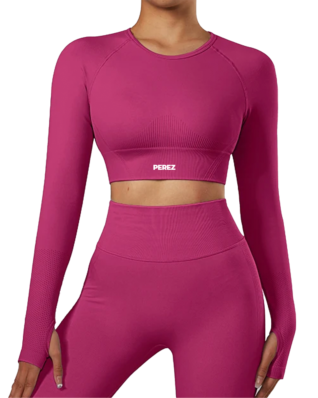 Workout Set mit Leggings, Sport-BH und Langarm Crop Top