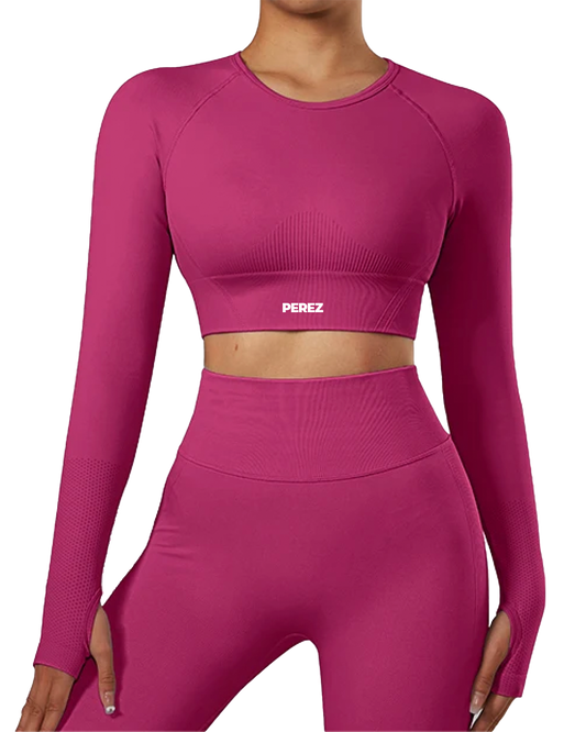 Workout Set mit Leggings, Sport-BH und Langarm Crop Top