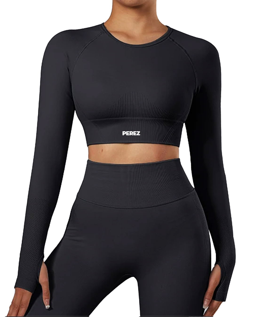 Workout Set mit Leggings, Sport-BH und Langarm Crop Top
